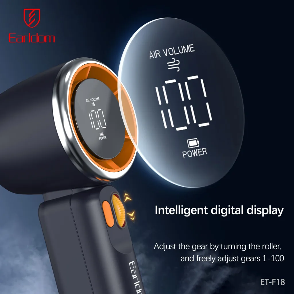 پنکه شارژی ارلدام مدل TURBO FAN F18 ظرفیت 3600 میلی آمپر ساعت