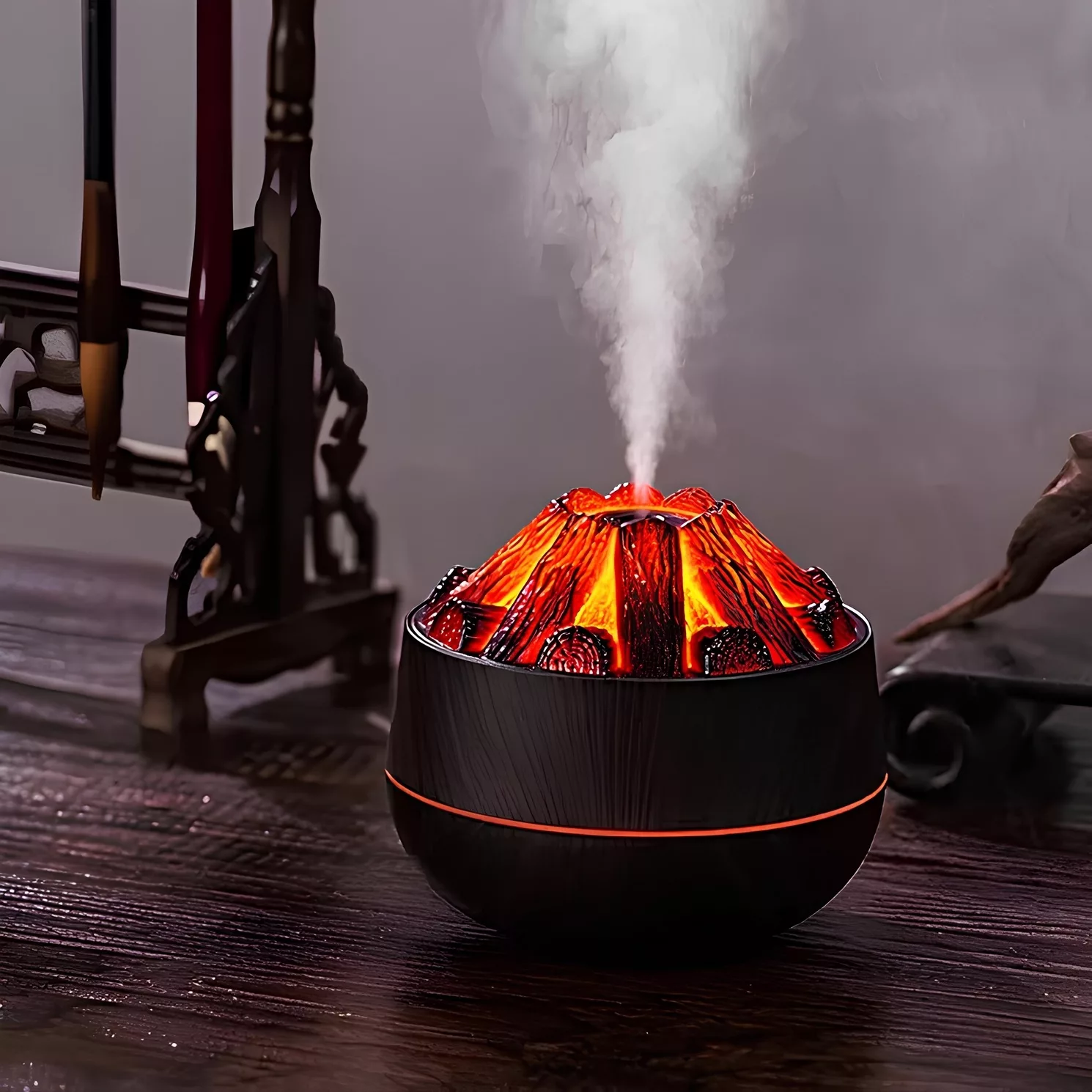 دستگاه بخور سرد مدل شومینه طرح هیزم کد +LED-Plus