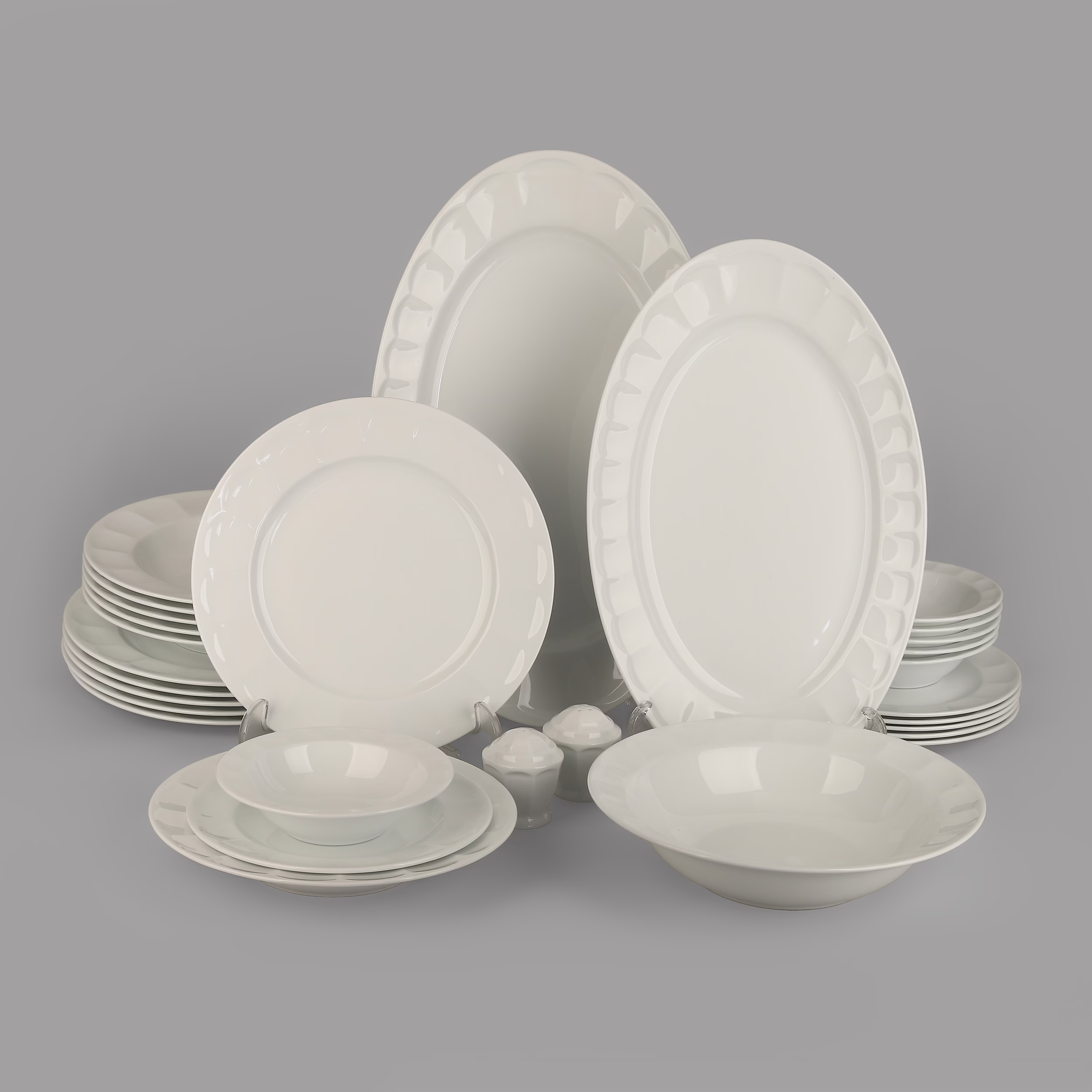 سرویس غذاخوری 29 پارچه 6 نفر چینی زرین ایران مدل نئوکلاسیک سفید درجه 3