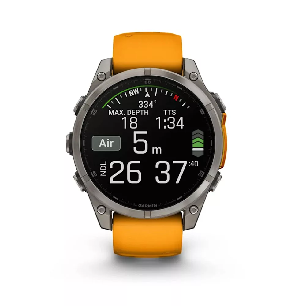 ساعت هوشمند گارمین مدل Fenix 8 - 47mm دارای قابلیت های صفحه نمایش لمسی، کنترل موسیقی، کنترل سطح اکسیژن خون، ضد آب، بند سیلیکون