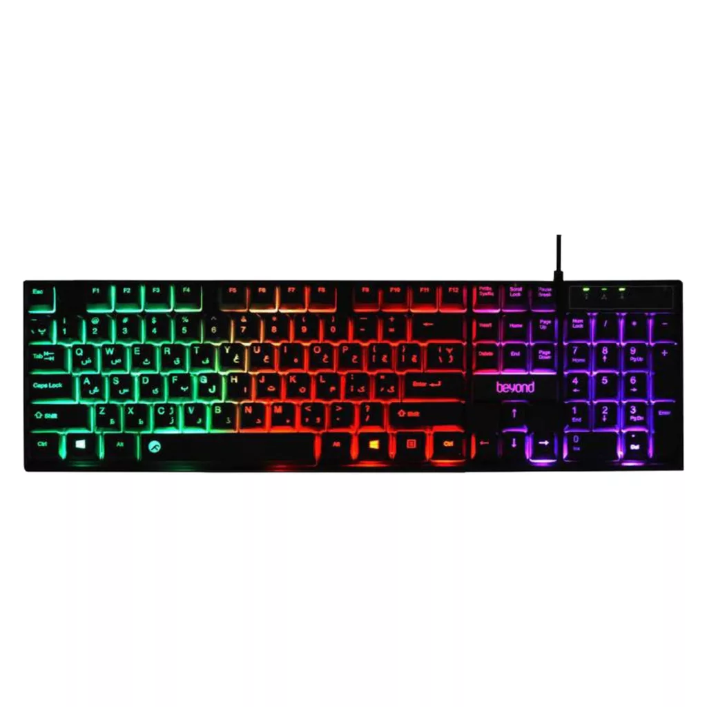کیبورد بیاند مدل BK-7120 RGB، سوئیچ ممبران، Full-Size، نورپردازی LED RGB