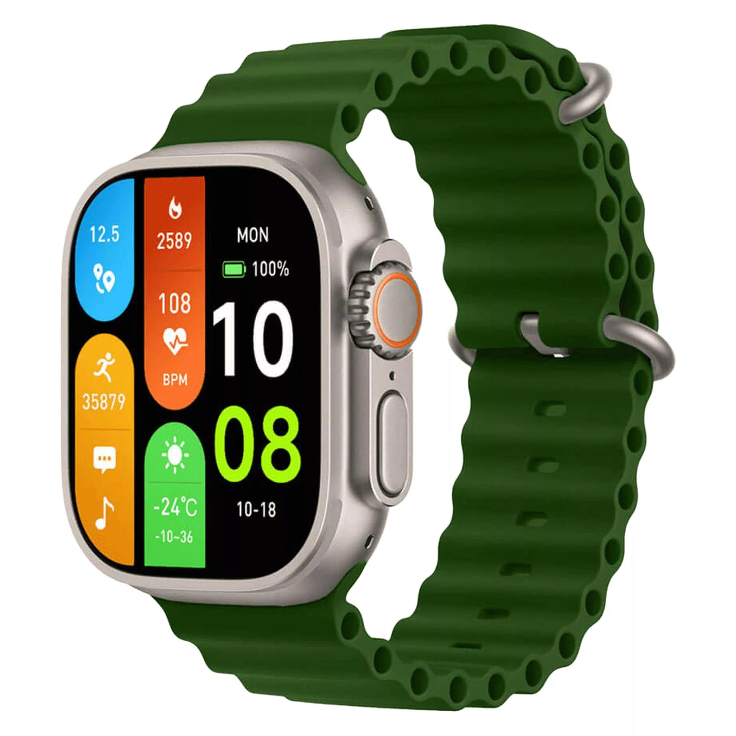 ساعت هوشمند مدل HK10 ULTRA-A دارای قابلیت های صفحه نمایش رنگی، صفحه نمایش لمسی، قابلیت مکالمه از طریق بلوتوث بند فلز