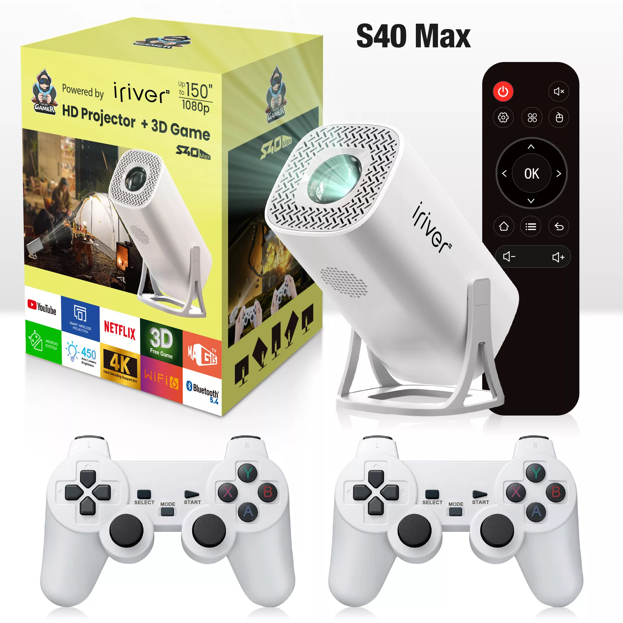 مینی ویدئو پروژکتور آیریور مدل S40 MAX به همراه دسته بازی