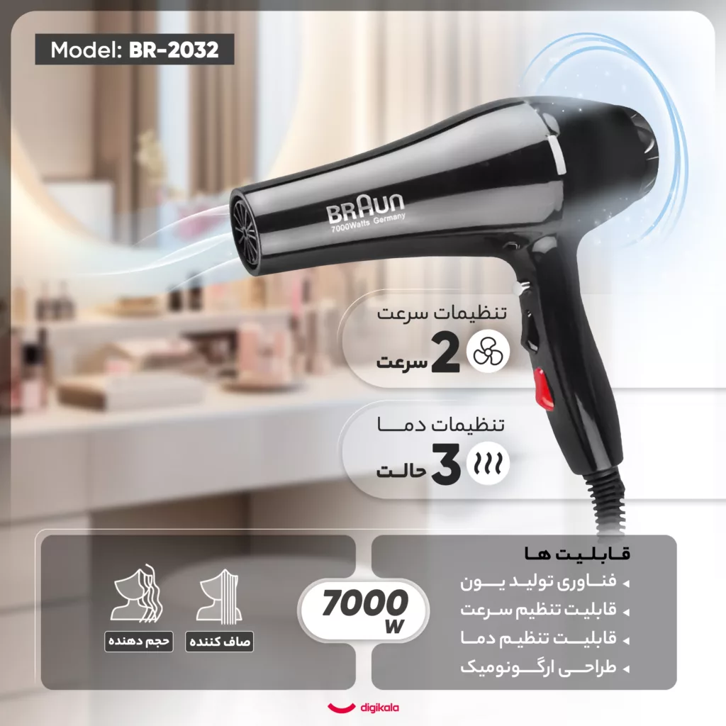 سشوار نیمه حرفه‌ای مدل BR-2032