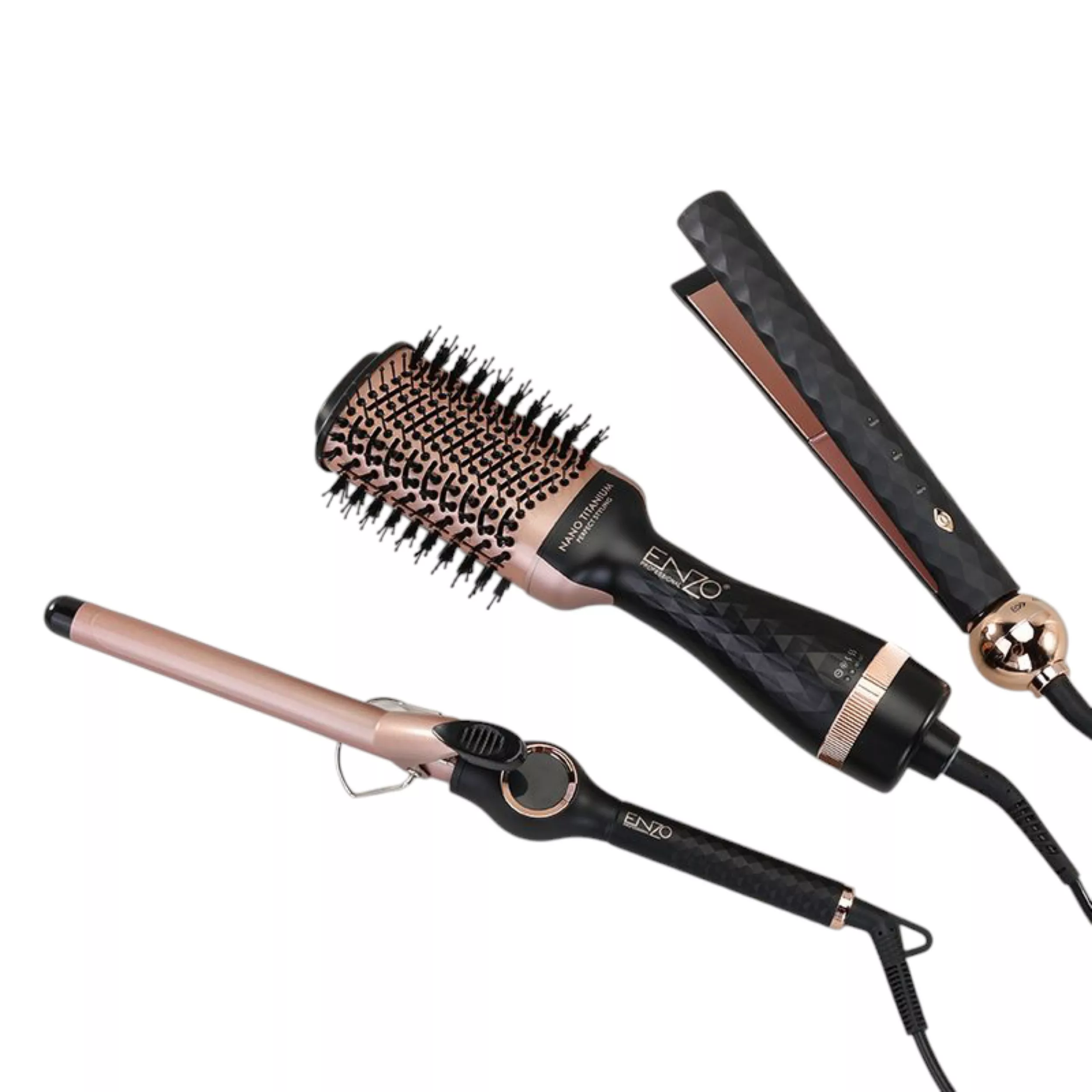 سشوار برس‌دار حالت‌دهنده 1000وات انزو پروفیشینال مدل EN-3311 3in1 به همراه فر مو و اتو مو