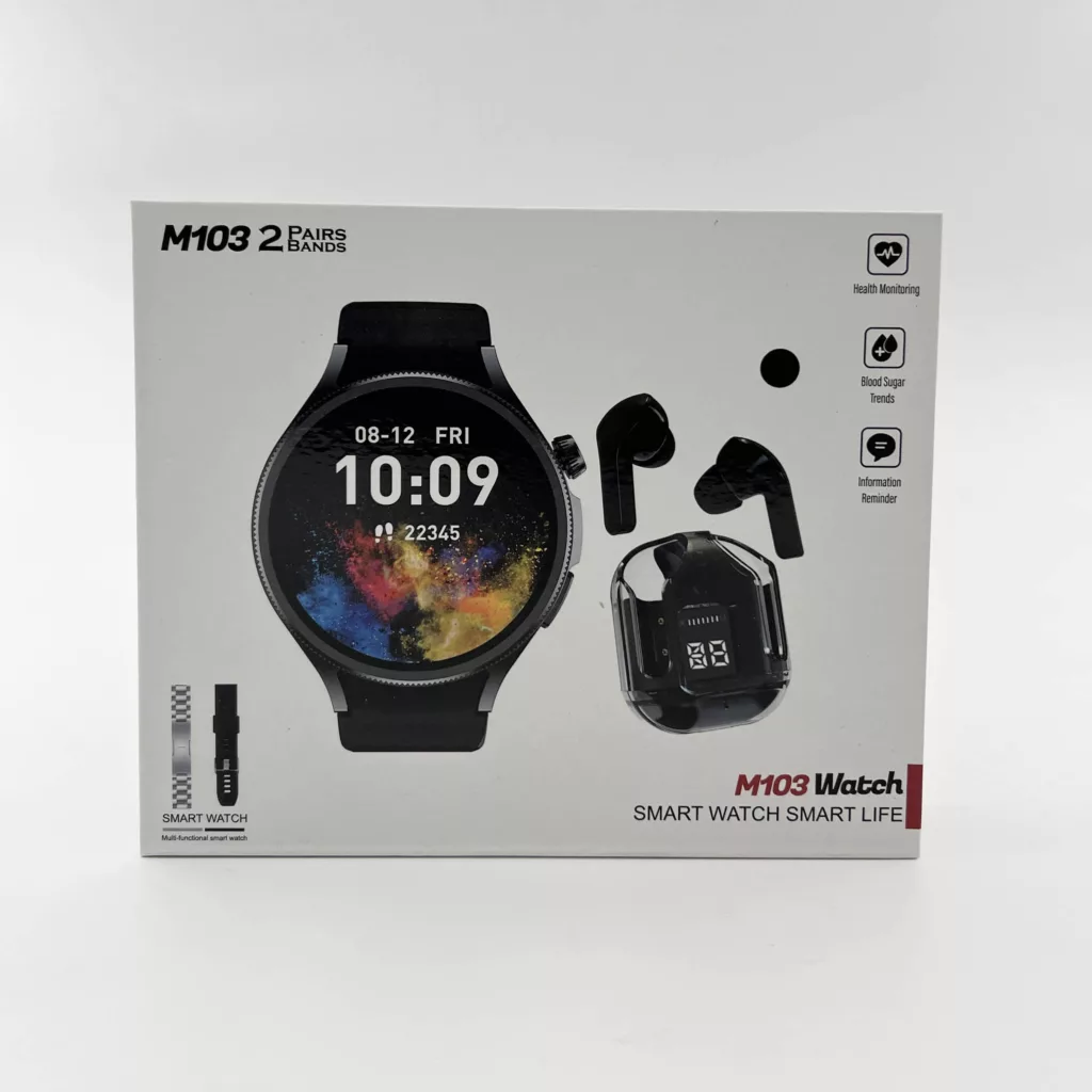 ساعت هوشمند 44 میلی متری مدل M103 با بند سلیکونی به همراه هندزفری بیسیم