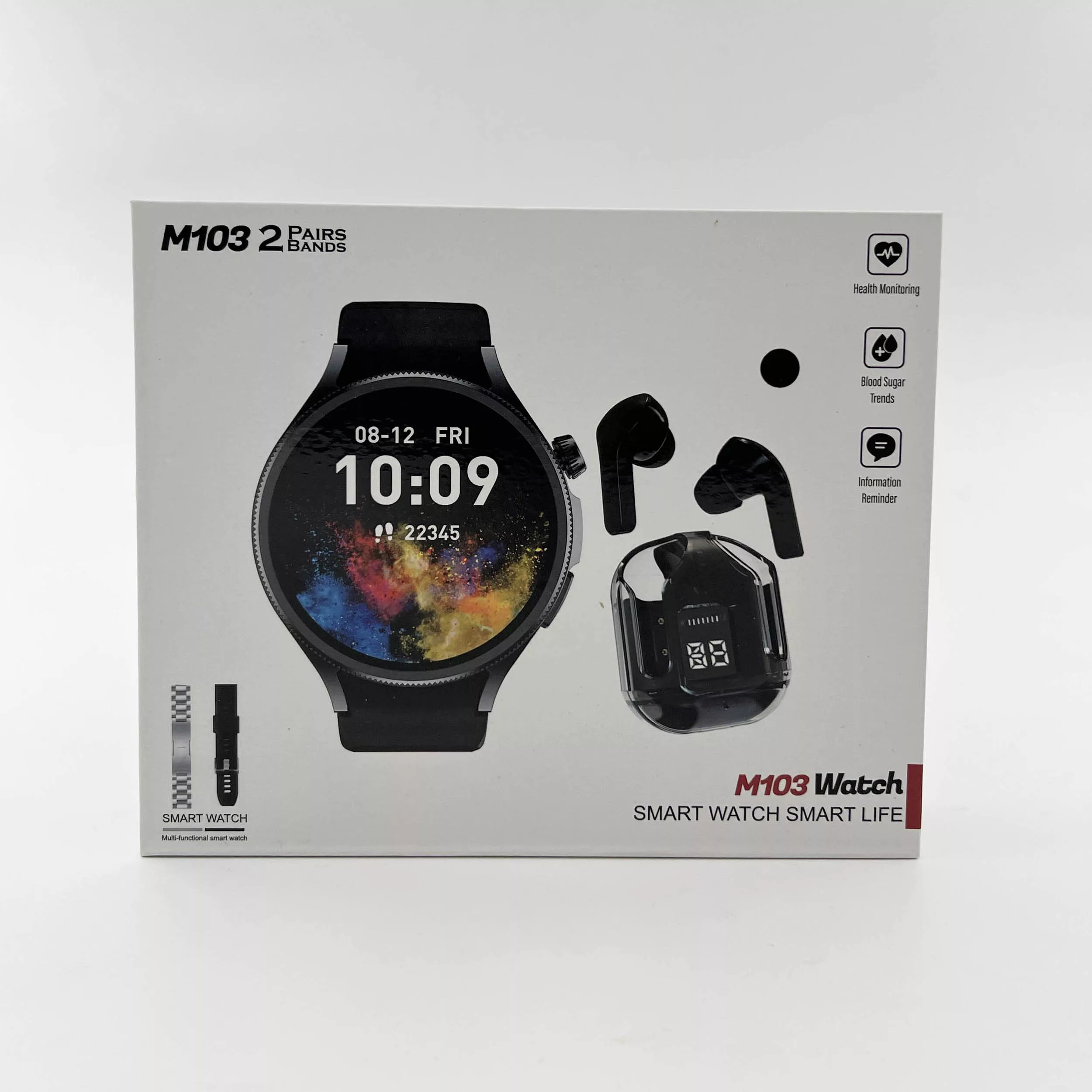 ساعت هوشمند 44 میلی متری مدل M103 با بند سلیکونی به همراه هندزفری بیسیم