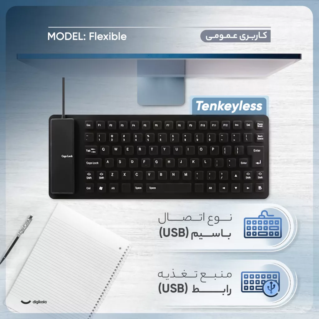 کیبورد مدل Flexible، سوییچ ممبران، Tenkeyless