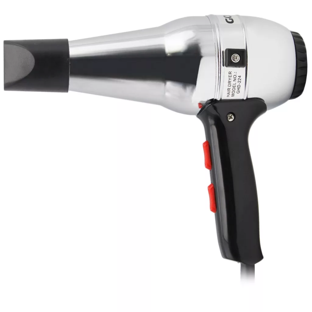 سشوار خانگی گوسونیک مدل GHD-224، موتور با توان مصرفی 1600 وات، دارای قابلیت باد سرد، دارای حلقه آویختن، وزن 600 گرم
