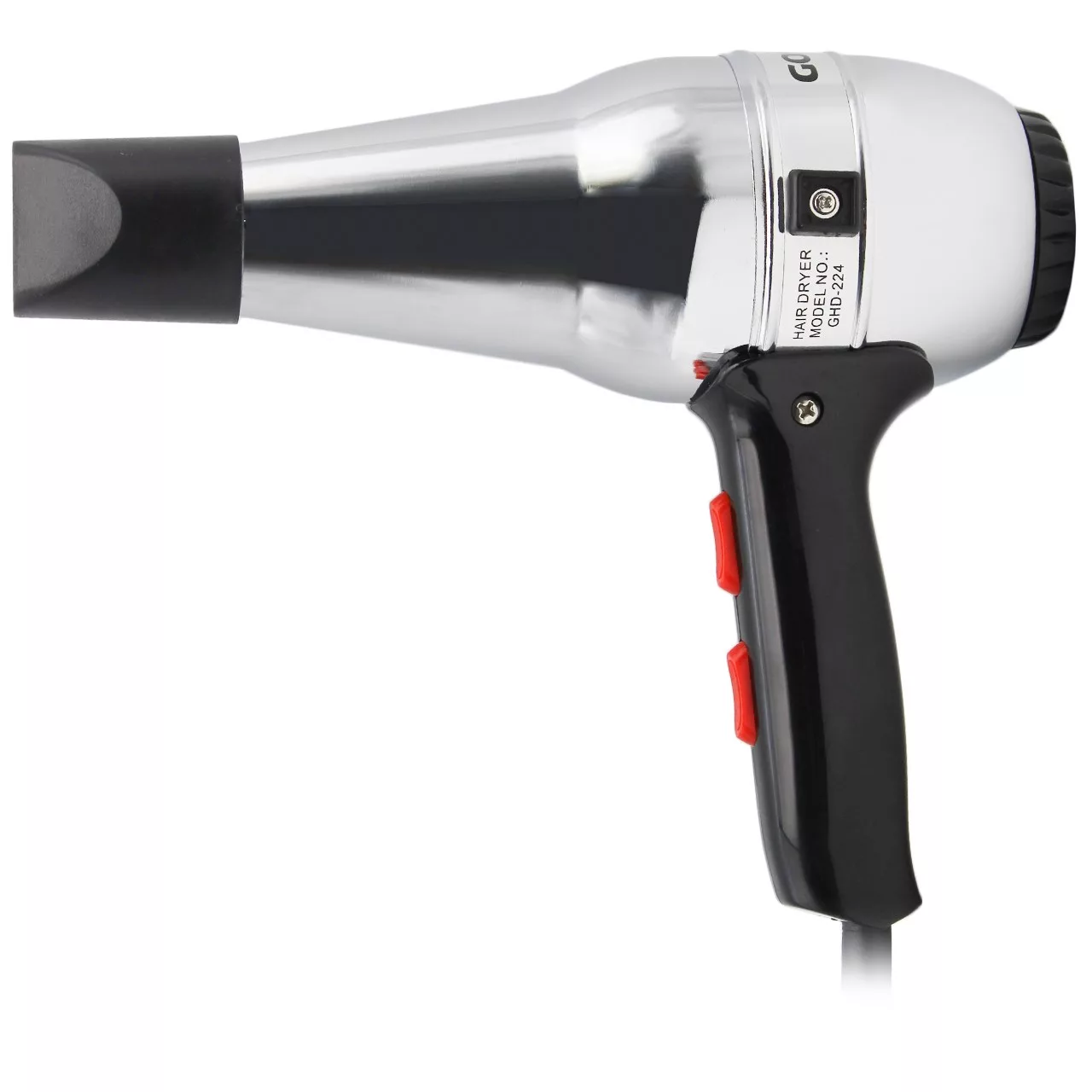 سشوار خانگی گوسونیک مدل GHD-224، موتور با توان مصرفی 1600 وات، دارای قابلیت باد سرد، دارای حلقه آویختن، وزن 600 گرم