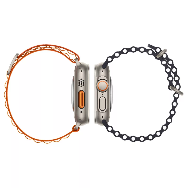 ساعت هوشمند مدل watch ultra دارای قابلیت های صفحه نمایش رنگی، صفحه نمایش لمسی، کنترل موسیقی (Music Player)، کنترل سطح اکسیژن خون، قابلیت مکالمه از طریق بلوتوث بند فلز