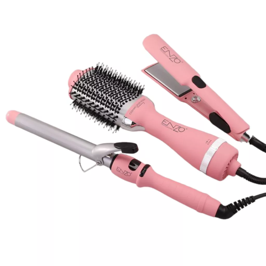 سشوار برس‌دار حالت‌دهنده حرفه ای 1500 وات انزو پروفیشینال مدل EN-5610 3in1 به همراه اتو مو و فر کننده مو