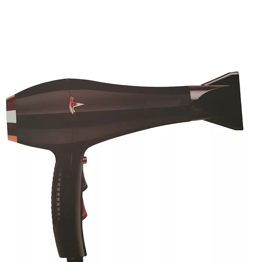 سشوار حرفه‌ای مدل M9000w، موتور AC با توان مصرفی 9000 وات، دارای قابلیت تعویض سری، باد سرد و فناوری تولید یون، طراحی ارگونومیک، با حالت حجم‌دهنده، وزن 550 گرم، تنظیم حرارت 3 حالته و کنترل سرعت 2 حالته، به همراه 1 عدد سری متمرکزکننده پهن