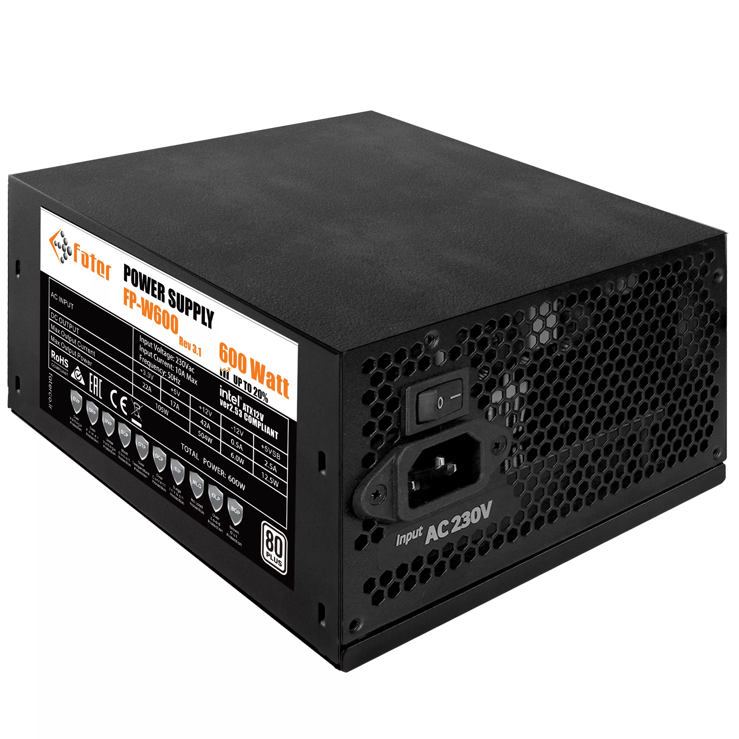 منبع تغذیه کامپیوتر 600 وات فاطر مدل FP-W600 80Plus 600W