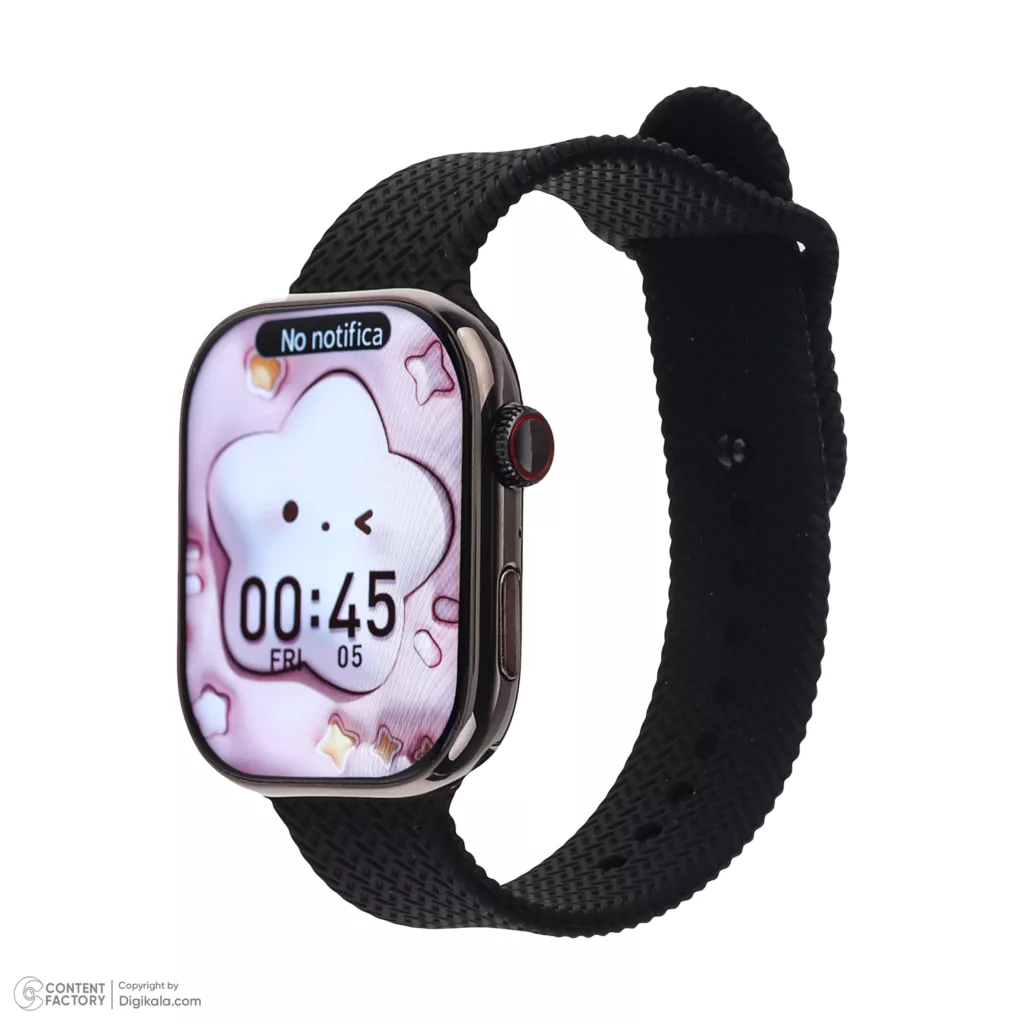 ساعت هوشمند ویزمی مدل WS10-6 MAX دارای قابلیت های صفحه نمایش رنگی، صفحه نمایش لمسی و شمارنده ضربان قلب بند سیلیکونی