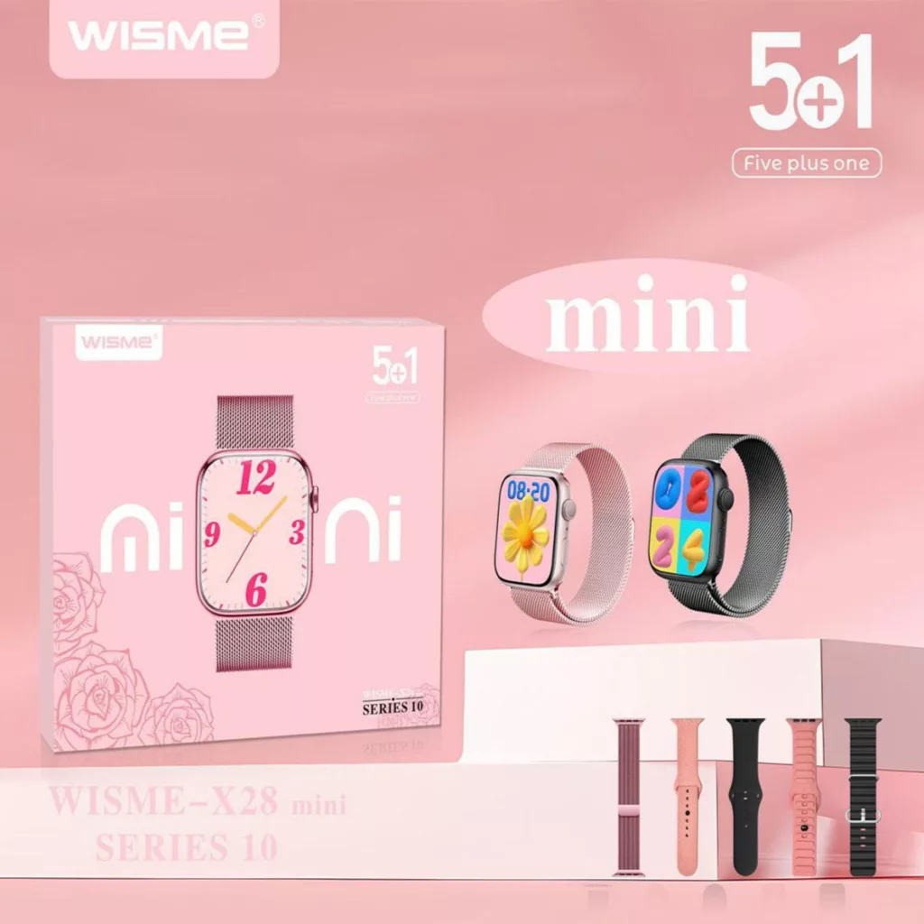 ساعت هوشمند ۴۱ میلیمتری ویسمی مدل X28 mini با ۴ بند سیلیکونی و ۱ بند فلزی