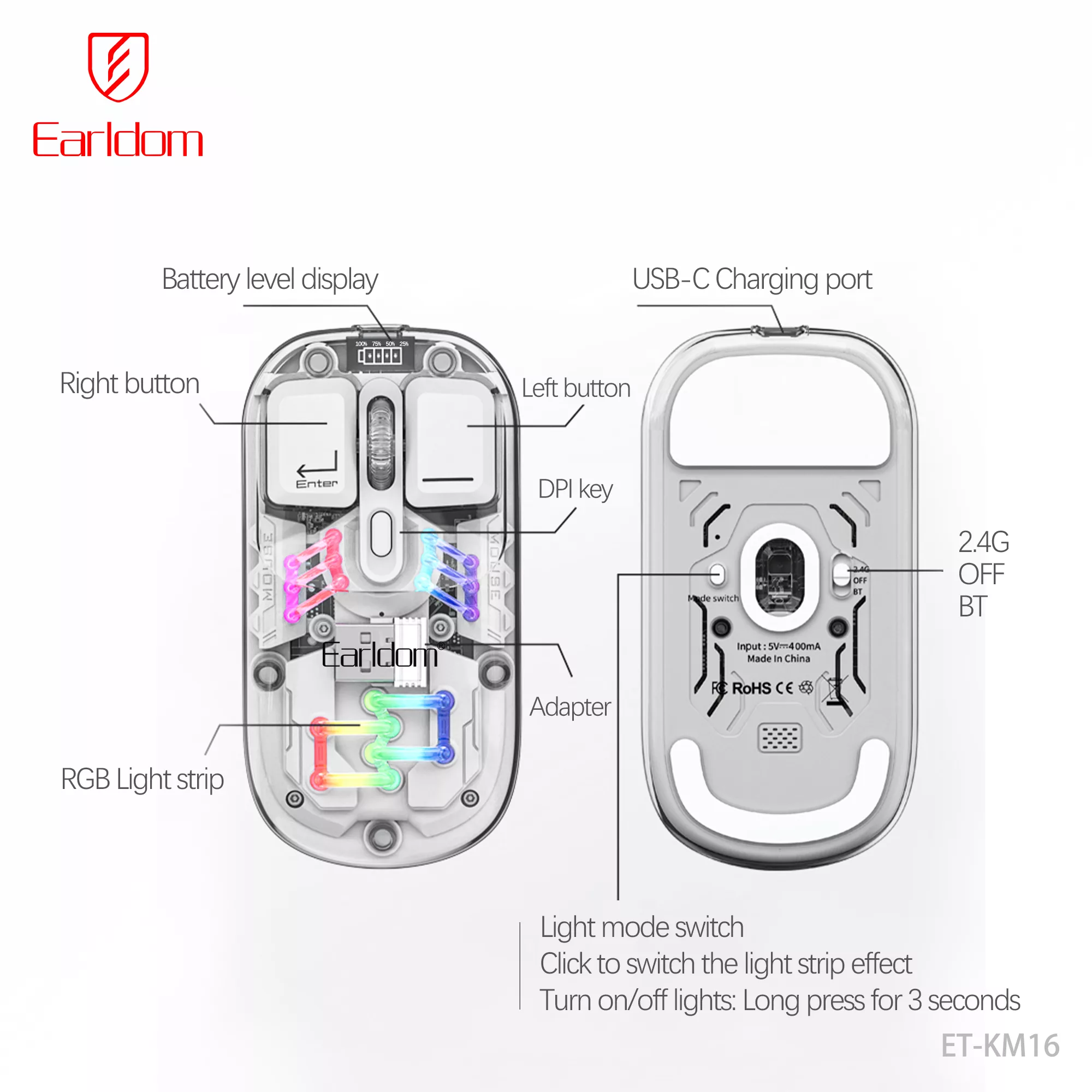 ماوس بی سیم ارلدام مدل DUAL MODE KM16
