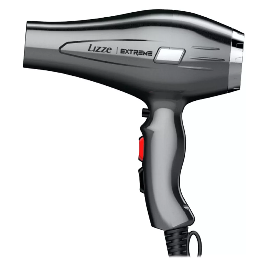 سشوار حرفه ای لیز مدل EXTREME، موتور AC با توان مصرفی 2400 وات، دارای قابلیت باد سرد، فناوری تولید یون، دارای حلقه آویختن، وزن 480 گرم، تنظیم حرارت 2 حالته، کنترل سرعت 2 حالته، 2 عدد سری متمرکزکننده