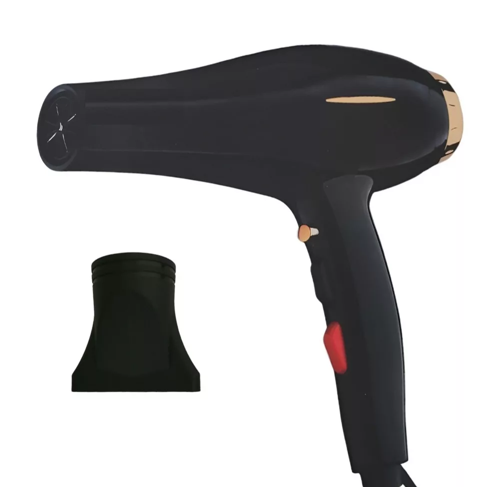 سشوار حرفه‌ای مدل pro_9000w، موتور AC با توان مصرفی 9000 وات، دارای قابلیت تعویض سری، باد سرد و فناوری تولید یون، طراحی ارگونومیک، با حالت صاف‌کننده و حجم‌دهنده، وزن 574 گرم، تنظیم حرارت 3 حالته و کنترل سرعت 2 حالته، به همراه 1 عدد سری متمرکزکننده