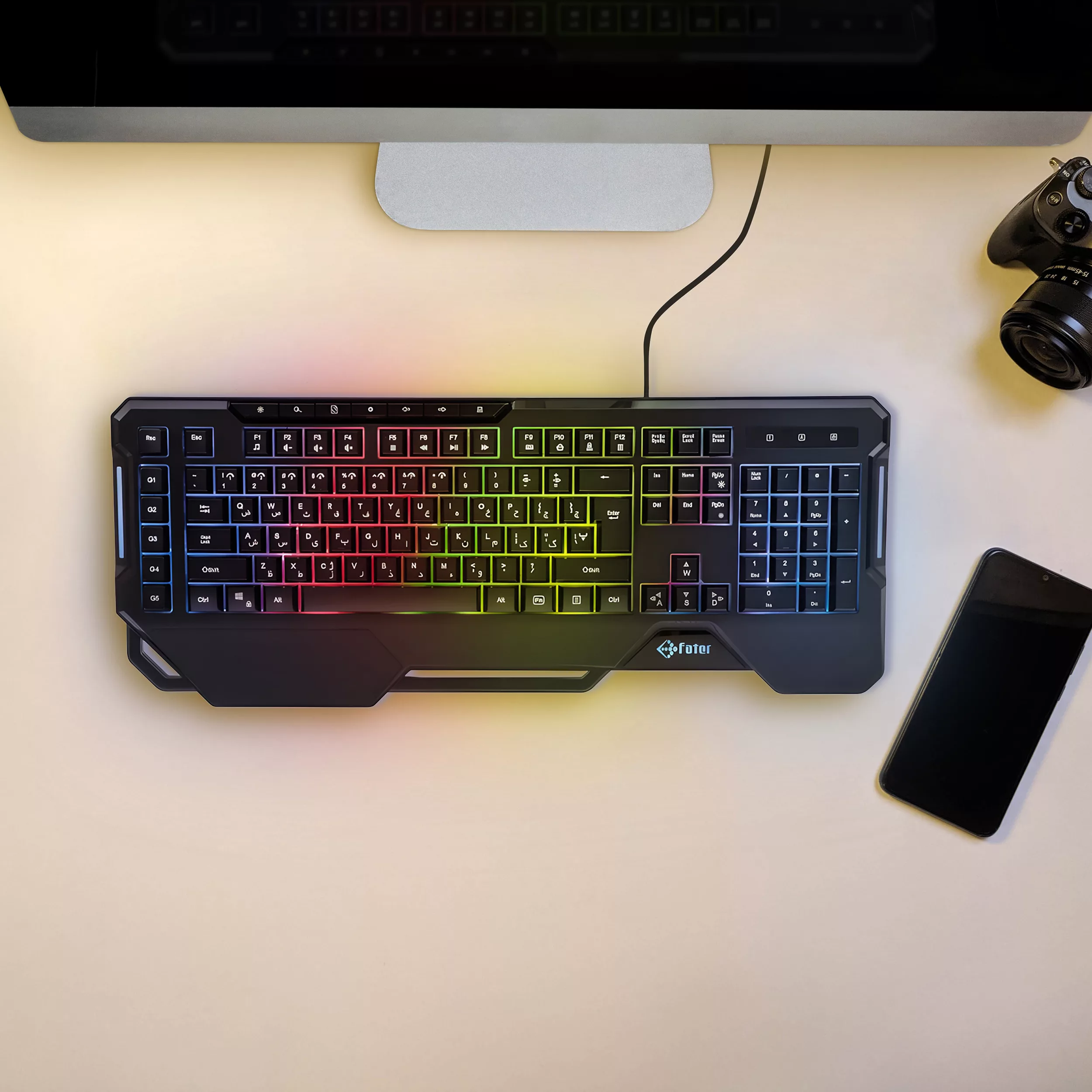 کیبورد گیمینگ فاطر مدل KCR-7000B، سوییچ هیبریدی، Full-size، نورپردازی RGB
