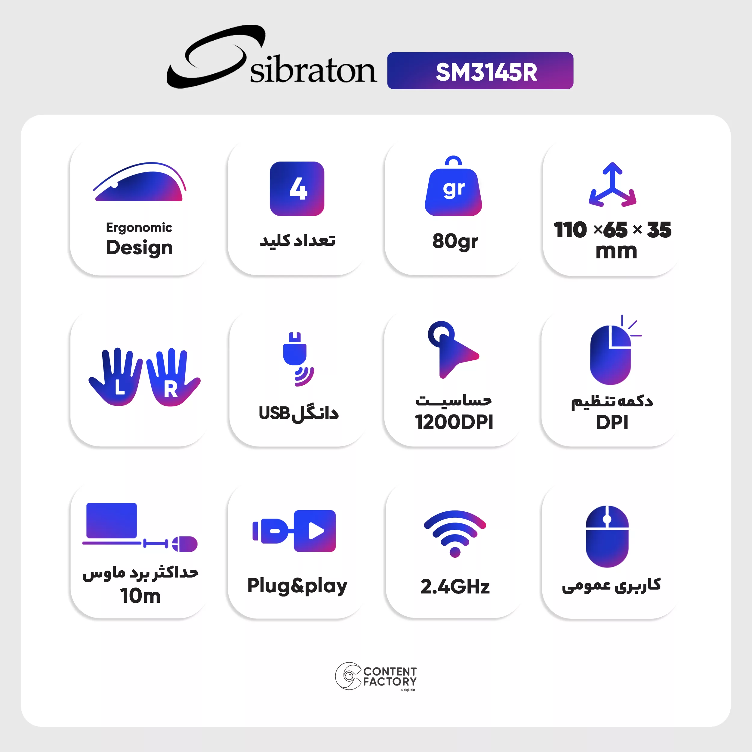 ماوس بی سیم سیبراتون مدل SM3145R