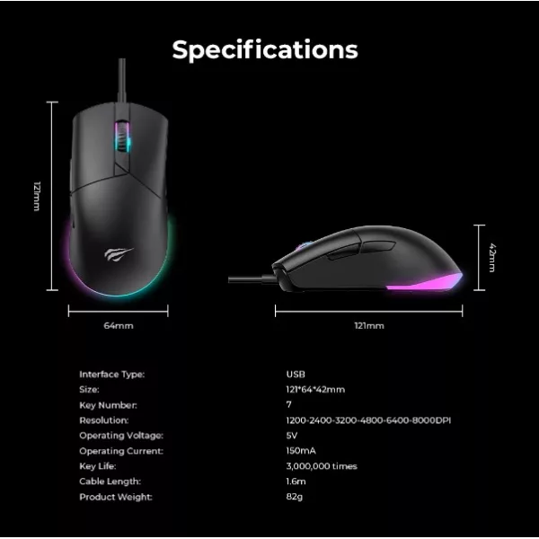 ماوس سیم دار گیمینگ هویت مدل  MS1038
