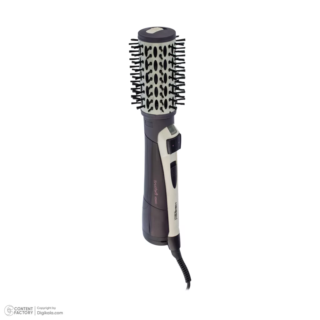 سشوار برس‌دار چرخشی مدل H-9901، موتور AC با توان مصرفی 650 وات، دارای قابلیت باد سرد، فناوری تولید یون، دارای سیم گردان، با حالت صاف‌کننده، حجم‌دهنده، وزن 1000 گرم، تنظیم حرارت 2 حالته و کنترل سرعت 2 حالته، به همراه سری متمرکزکننده پهن و باریک