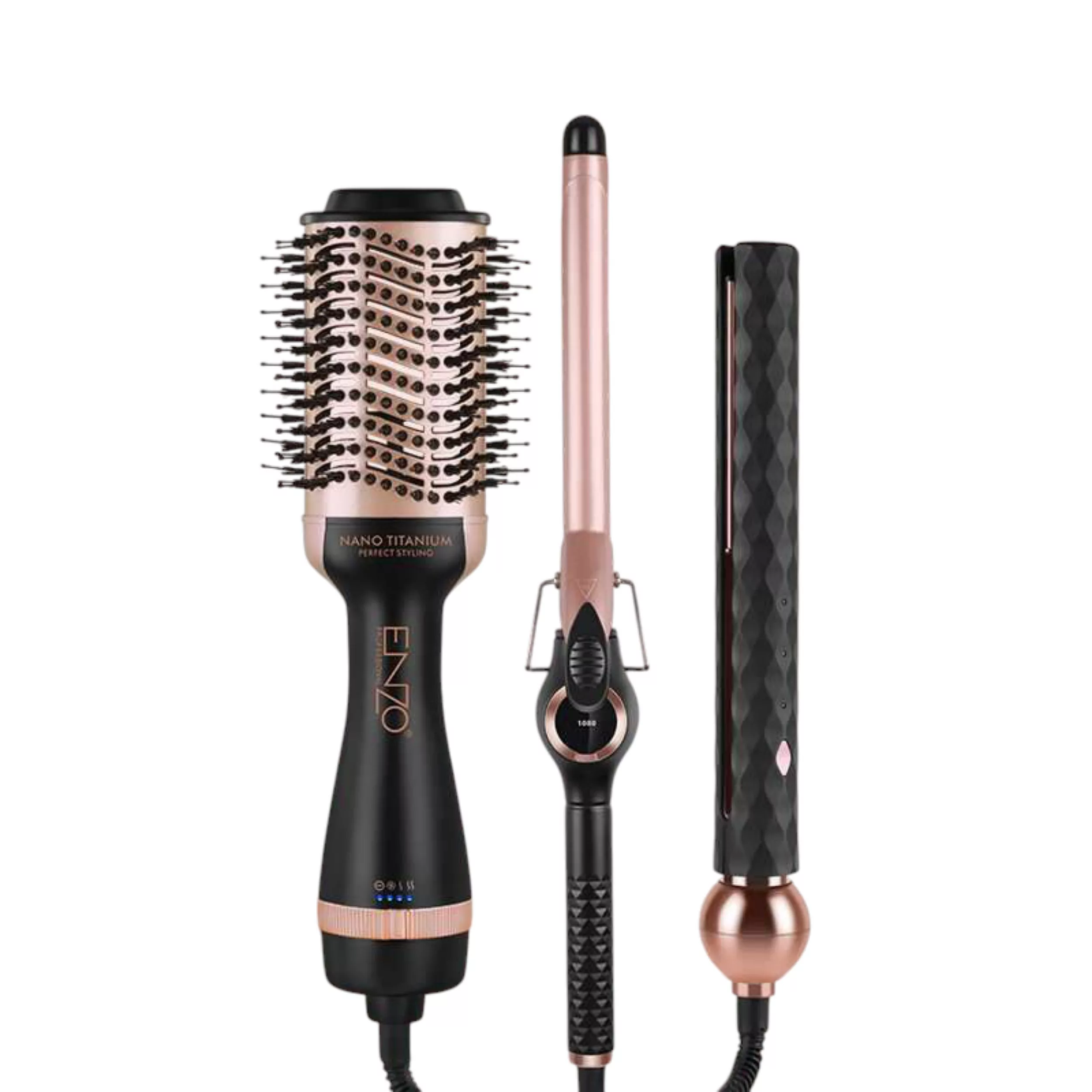 سشوار برس‌دار حالت‌دهنده 1000وات انزو پروفیشینال مدل EN-3311 3in1 به همراه فر مو و اتو مو