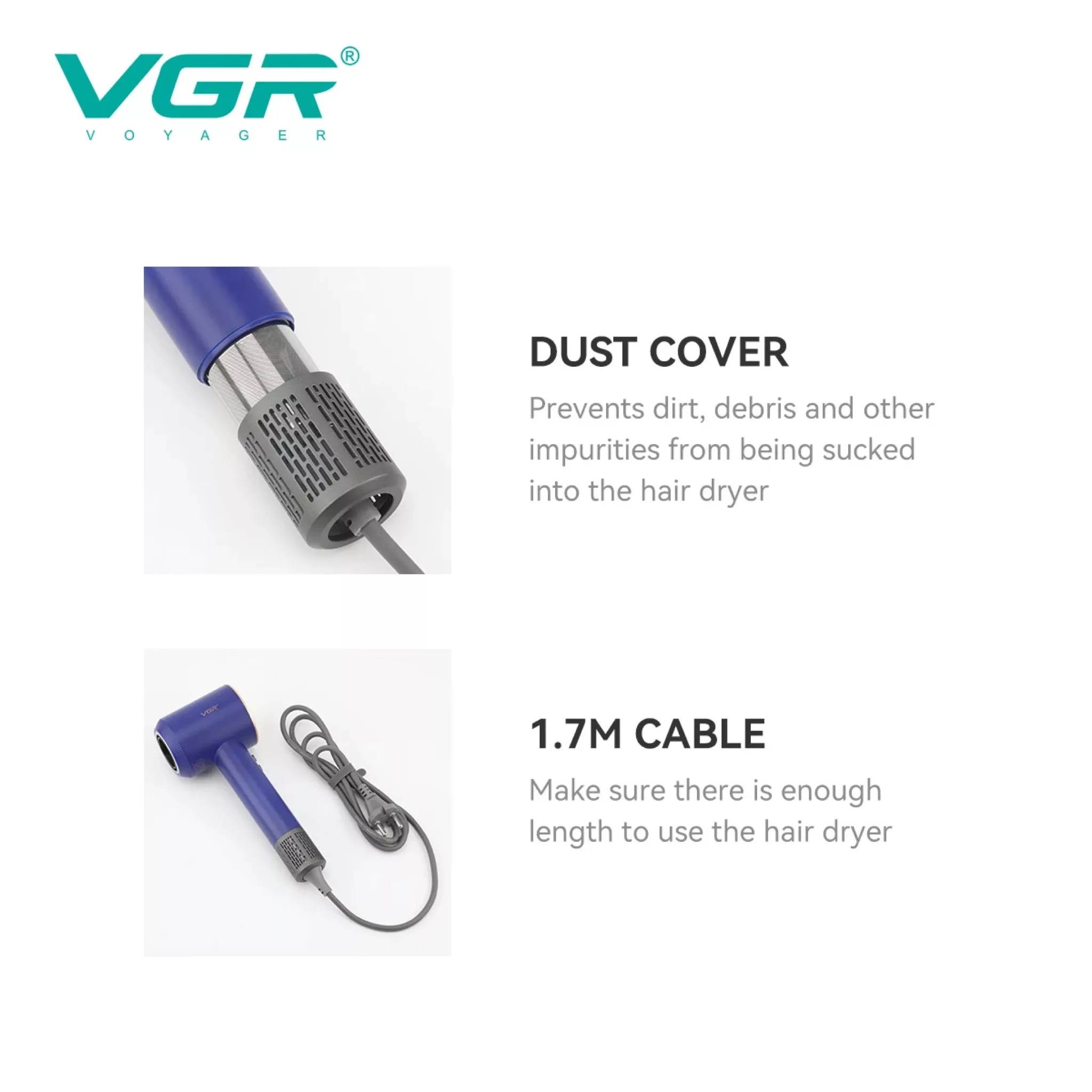 سشوار حرفه ای ۱۹۰۰ وات وی جی ار مدل v-445