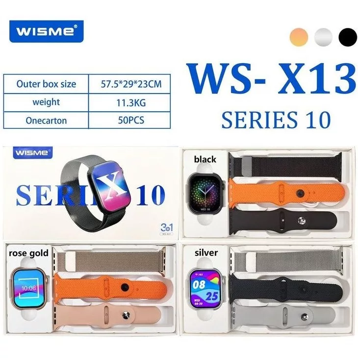 ساعت هوشمند برند ویسمی مدل WS-X13 دارای قابلیت های کنترل موسیقی، شمارنده ضربان قلب، گام شمار، مکالمه از طریق بلوتوث، پشتیبانی از زبان فارسی، قابلیت تغییر طرح ساعت یا تم ، بند سیلیکونی
