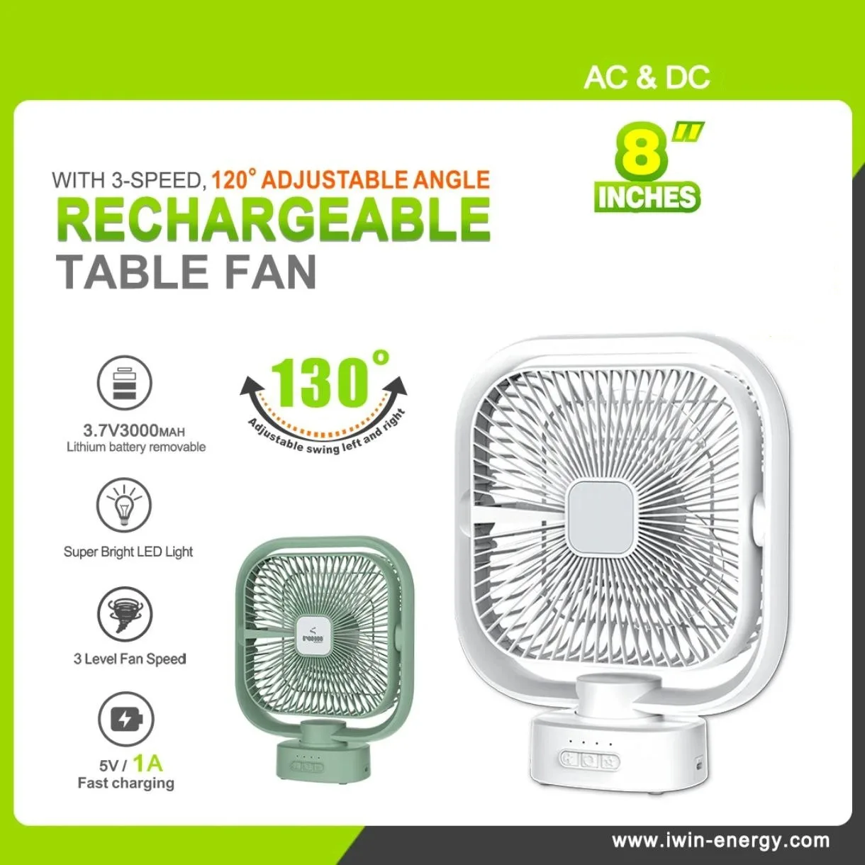 پنکه شارژي مدل GF21122 ظرفیت 3000 میلی آمپر ساعت