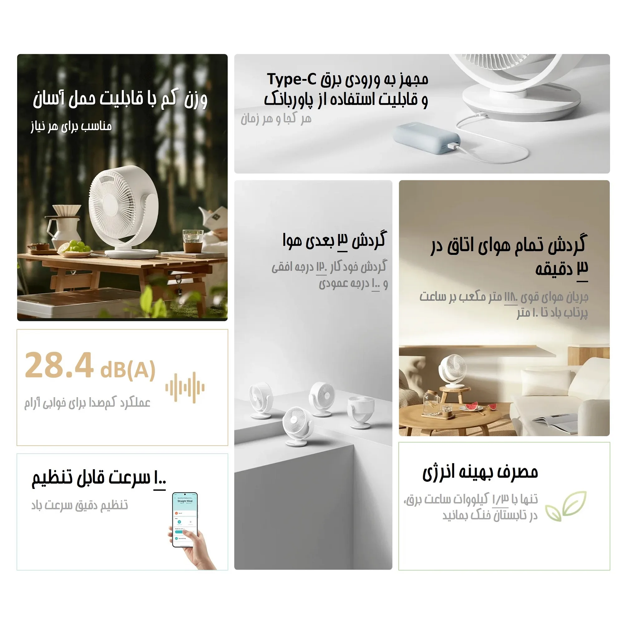 پنکه رومیزی شیائومی مدل Smart Desktop Air Circulation Fan طرح Type-C Input