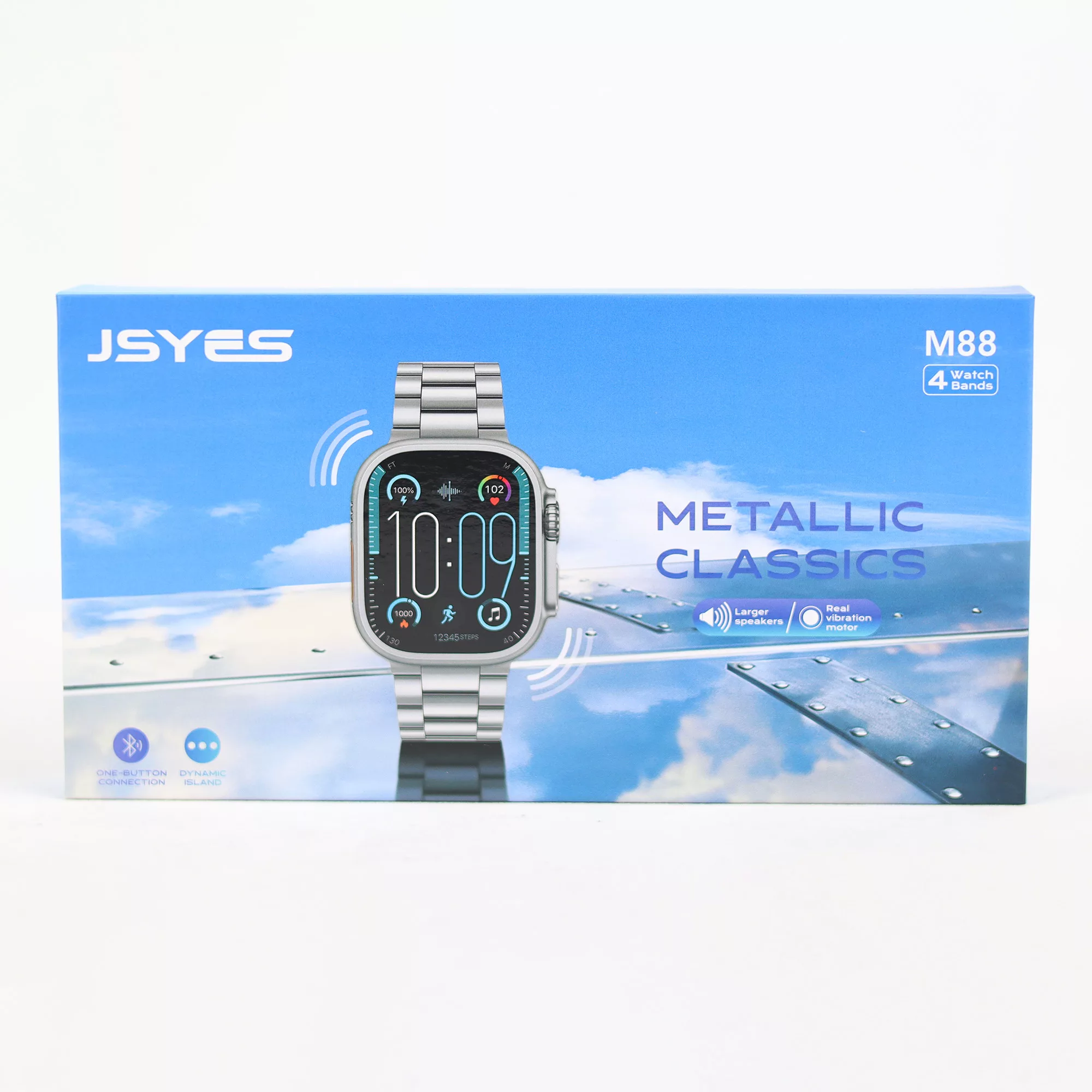 ساعت هوشمند مدل M88 دارای قابلیت های صفحه نمایش رنگی، صفحه نمایش لمسی، کنترل موسیقی (Music Player)، کنترل سطح اکسیژن خون، قابلیت مکالمه مستقیم، قابلیت تغییر طرح ساعت یا تم بند سیلیکون