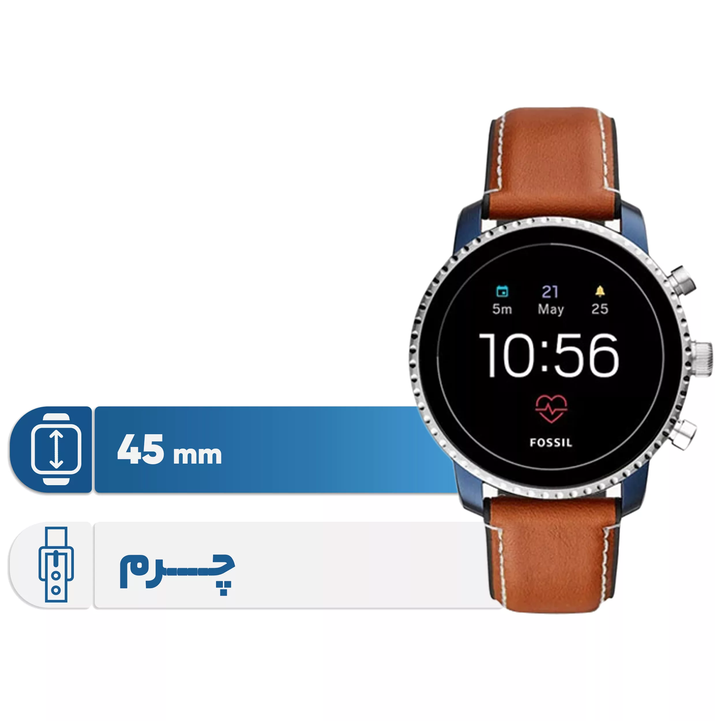 ساعت هوشمند فسیل مدل FTW4016 دارای قابلیت های صفحه نمایش رنگی بند چرم