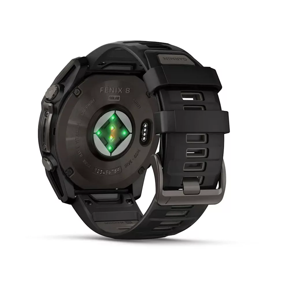 ساعت هوشمند گارمین مدل Fenix 8 - 51mm، مناسب برای ورزش، روزمره، دارای قابلیت‌های صفحه نمایش رنگی و لمسی، کنترل موسیقی، کنترل سطح اکسیژن خون، بند سیلیکونی، فناوری GPS، با حافظه داخلی 32 گیگابایت