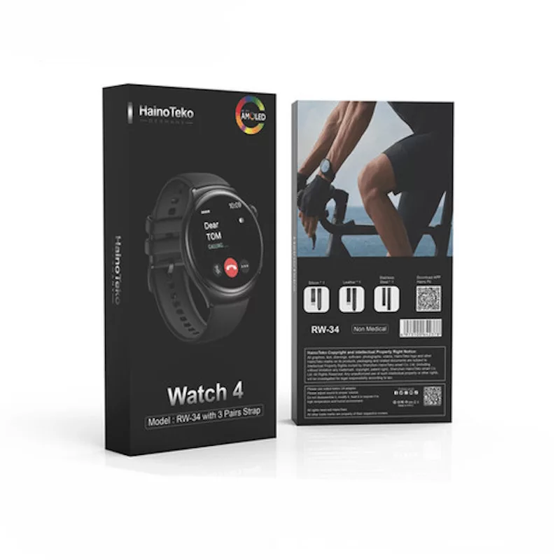 ساعت هوشمند هاینو تکو مدل MSU OVER EAR RW 34 LIMITED  دارای قابلیت های صفحه نمایش رنگی، صفحه نمایش لمسی، کنترل موسیقی (Music Player)، پشتیبانی از زبان فارسی در منو و سیستم‌عامل بند سیلیکون