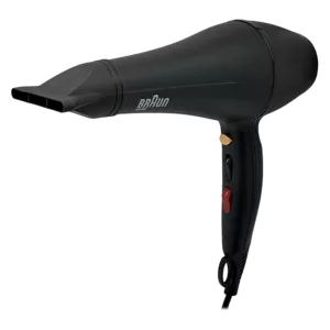 سشوار حرفه‌ای براون مدل BR-1009، موتور AC با توان مصرفی 9000 وات، دارای قابلیت تعویض سری، باد سرد، عملکرد توربو، دارای حلقه آویختن، با حالت صاف‌کننده و حجم‌دهنده، وزن 650 گرم، تنظیم حرارت 3 حالته و کنترل سرعت 2 حالته، به همراه سری متمرکزکننده