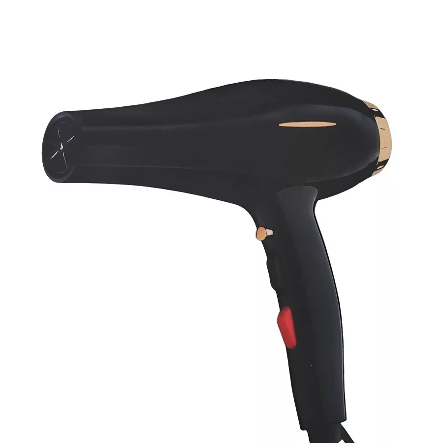 سشوار حرفه‌ای مدل 9000w، موتور AC با توان مصرفی 9000 وات، دارای قابلیت تعویض سری و فناوری تولید یون، دارای دسته ارگونومیک، با حالت صاف‌کننده و حجم‌دهنده، وزن 580 گرم، تنظیم حرارت 3 حالته و کنترل سرعت 2 حالته، به همراه 1 عدد سری متمرکزکننده باریک