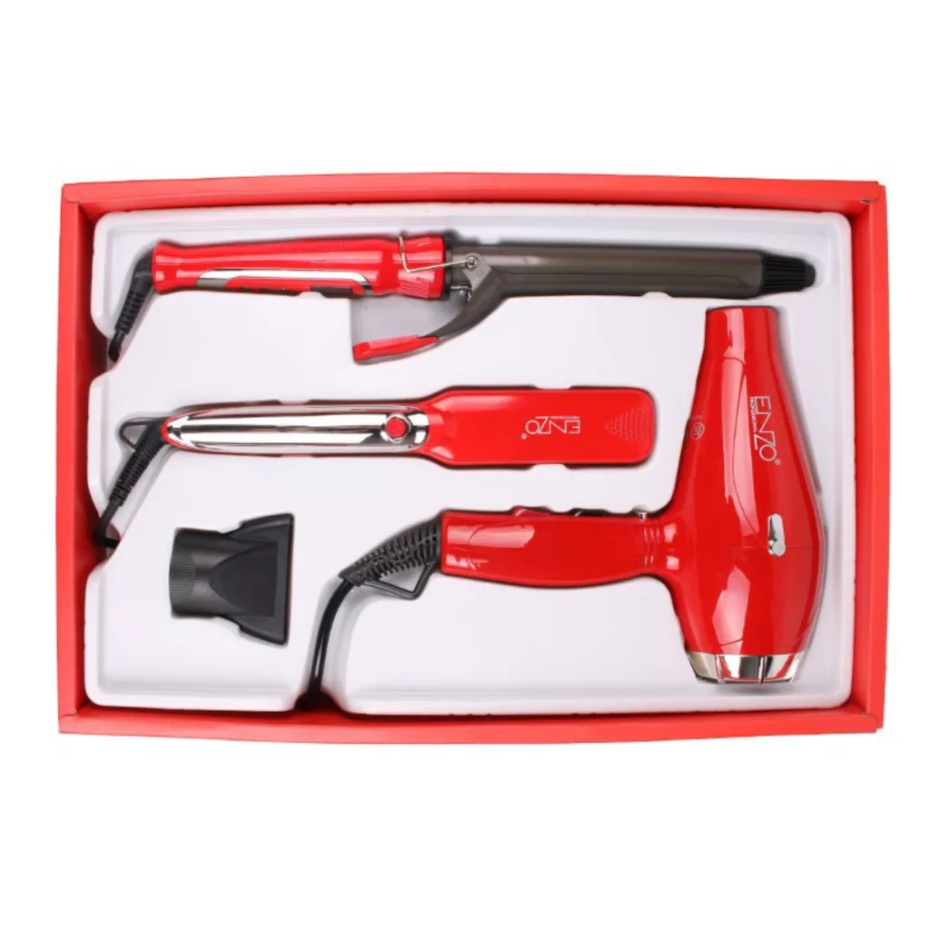 سشوار حرفه‌ای 6000 وات انزو پروفیشینال مدل EN-6305 3in1 به همراه اتو مو و فر کننده مو