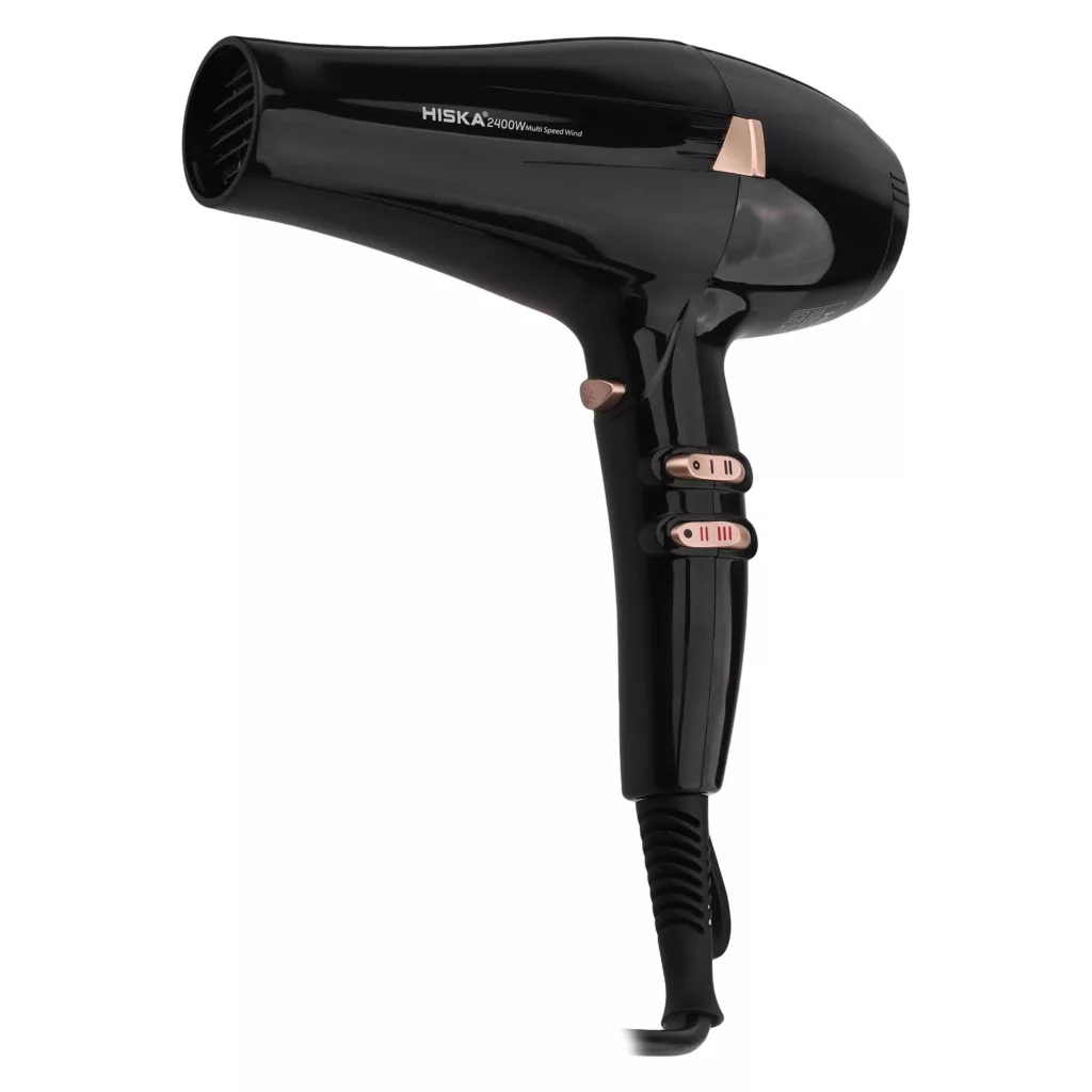 سشوار حرفه‌ای هیسکا مدل H5253، موتور AC با توان مصرفی 2400 وات، دارای قابلیت باد سرد، فناوری تولید یون، حلقه آویختن، با حالت فرکننده، صاف‌کننده و حجم‌دهنده، وزن 1100 گرم، تنظیم حرارت 3 حالته و کنترل سرعت 2 حالته، به همراه 2 عدد سری متمرکزکننده