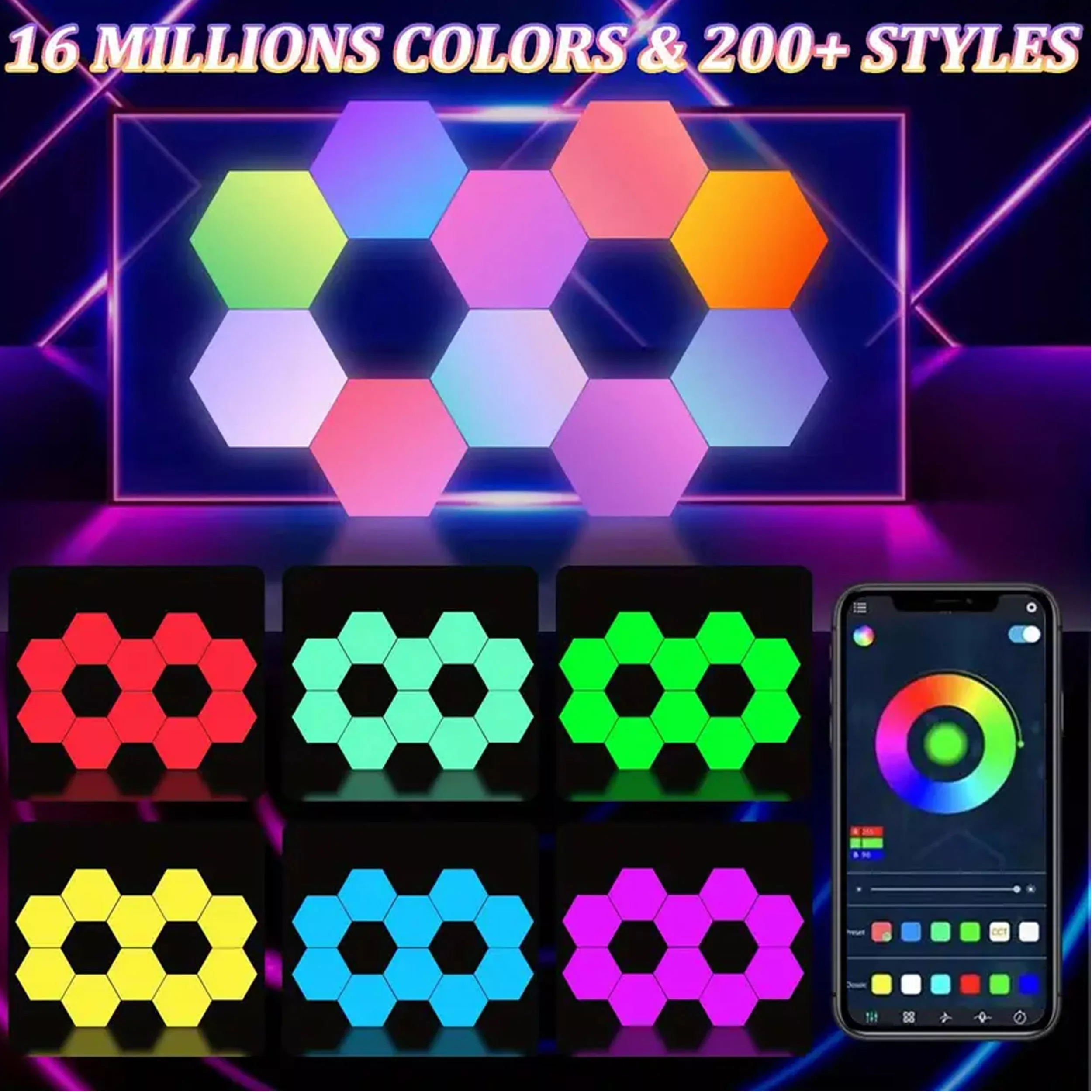 نور ثابت ال ای دی طرح گیمینگ شش ضلعی مدل 6pcs