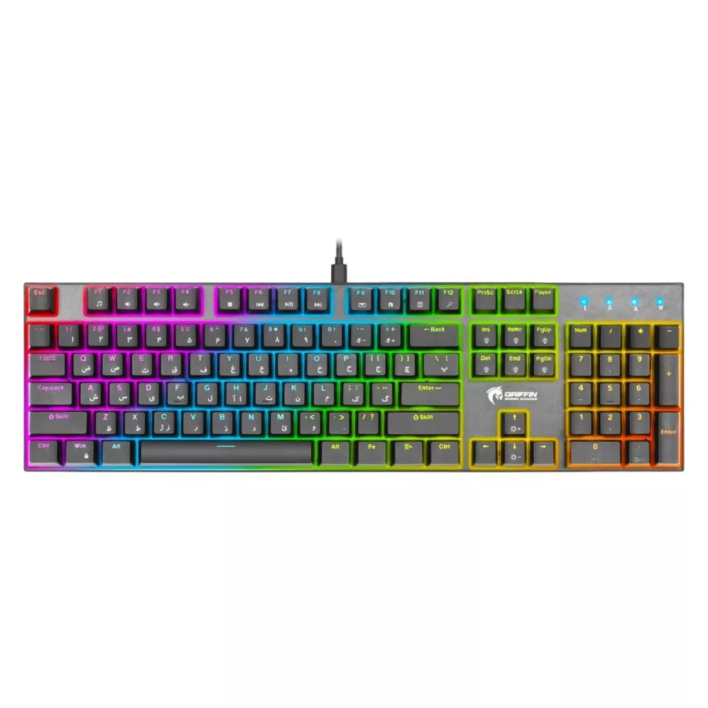 کیبورد گیمینگ گرین مدل GK802-RGB، مکانیکال سوییچ آبی، Full-Size، نورپردازی RGB