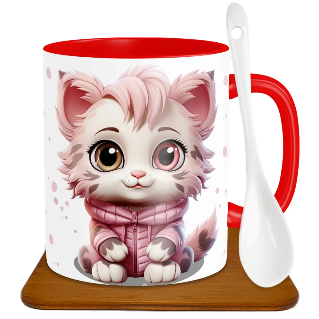 ماگ طرح گربه مدل S1013 به همراه زیر لیوانی