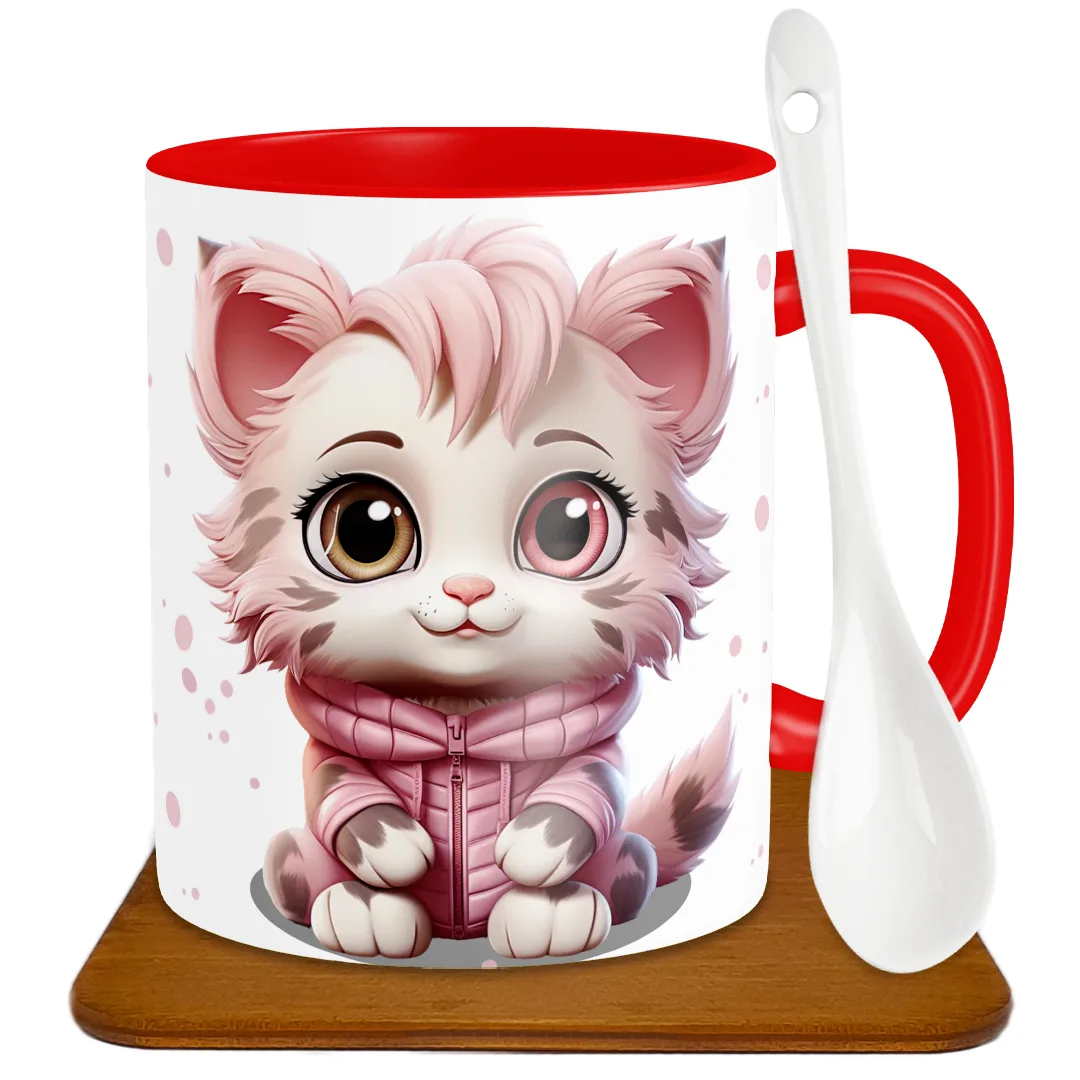 ماگ طرح گربه مدل S1013 به همراه زیر لیوانی