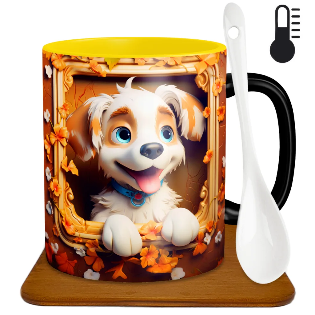 ماگ حرارتی طرح سگ سه بعدی مدل H1017 به همراه زیر لیوانی