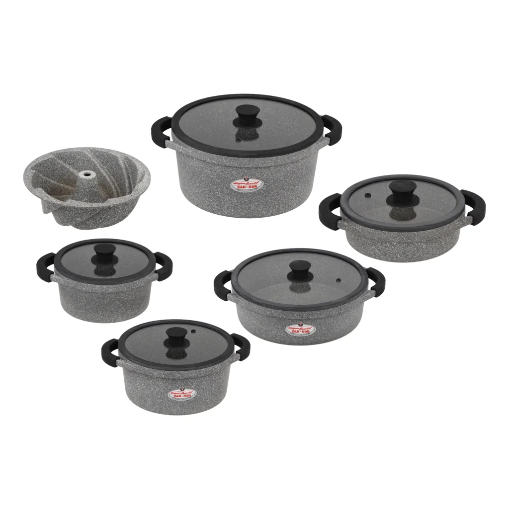 سرویس قابلمه و تابه گرانیت 11 پارچه زرساب مدل مونارک پلاس کد MP8500