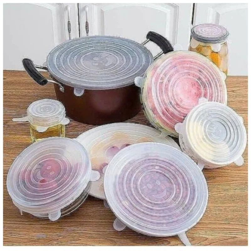 درپوش ظرف مدل سیلیکونی کد 1007 مجموعه 6 عددی