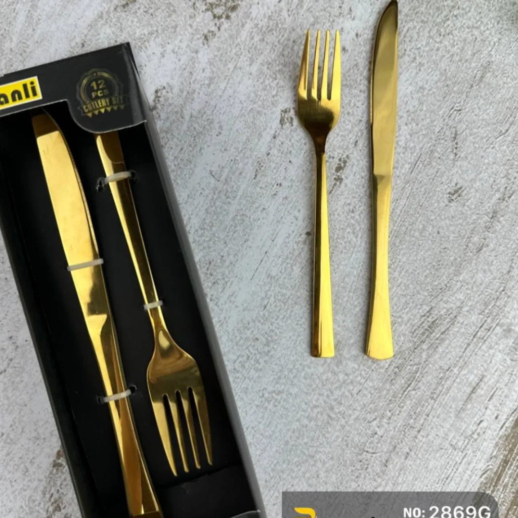 سرویس کارد و چنگال 12 پارچه 6 نفره سانلی مدل پولاریس گلدن 2869G