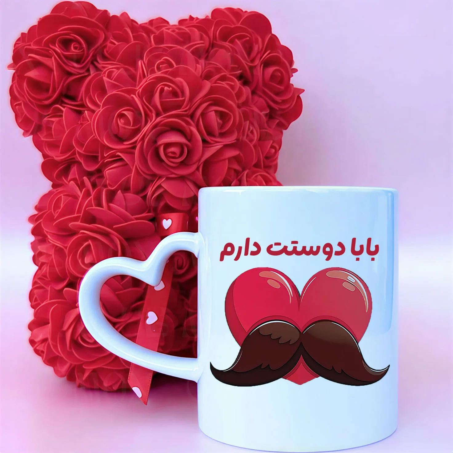 ماگ طرح پدر مدل قلبی کد G1038 به همراه زیر لیوانی و قاشق
