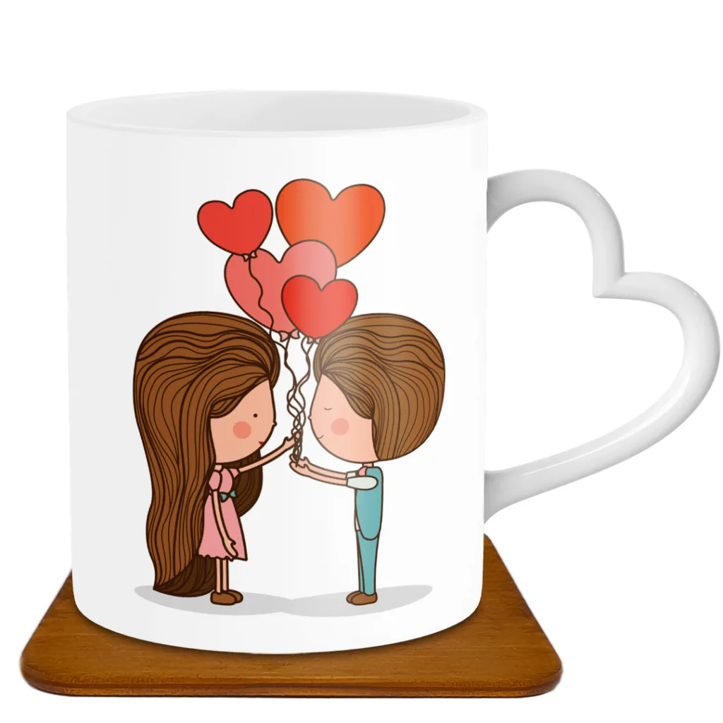 ماگ مدل دسته قلبی طرح عاشقانه کد GF1010 به همراه زیر لیوانی